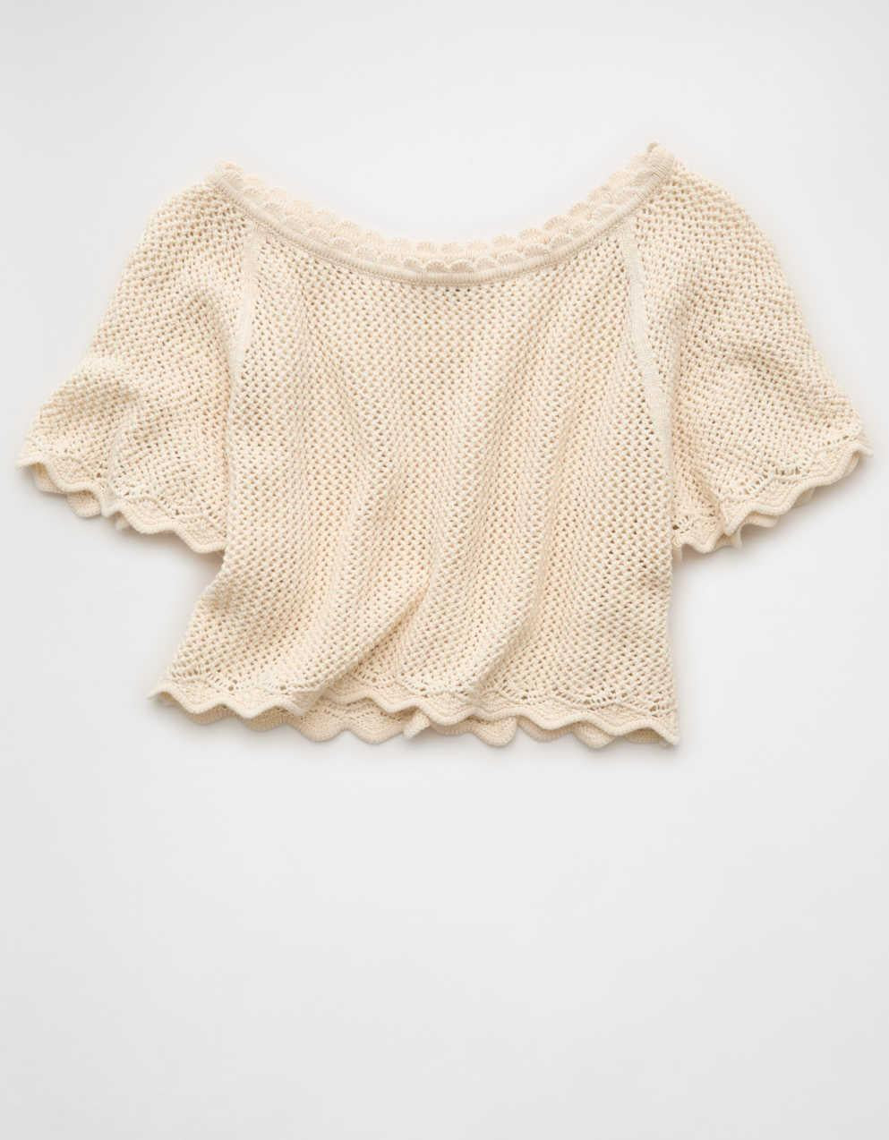AE Off-the-Shoulder Cropped Crochet Tee