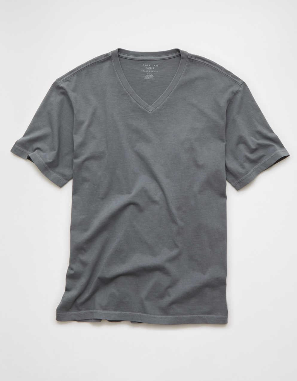 AE スタンダード・フィット・リブド・インVネックTシャツ