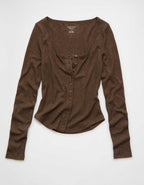 AEワッフル長袖ボタンアップTシャツ