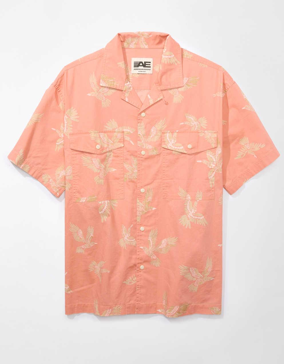 AE Poolside Linen-Blend Striped Button-Up Shirt