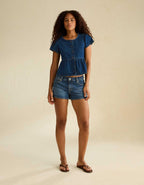 AE Short-Sleeve Denim Peplum Top