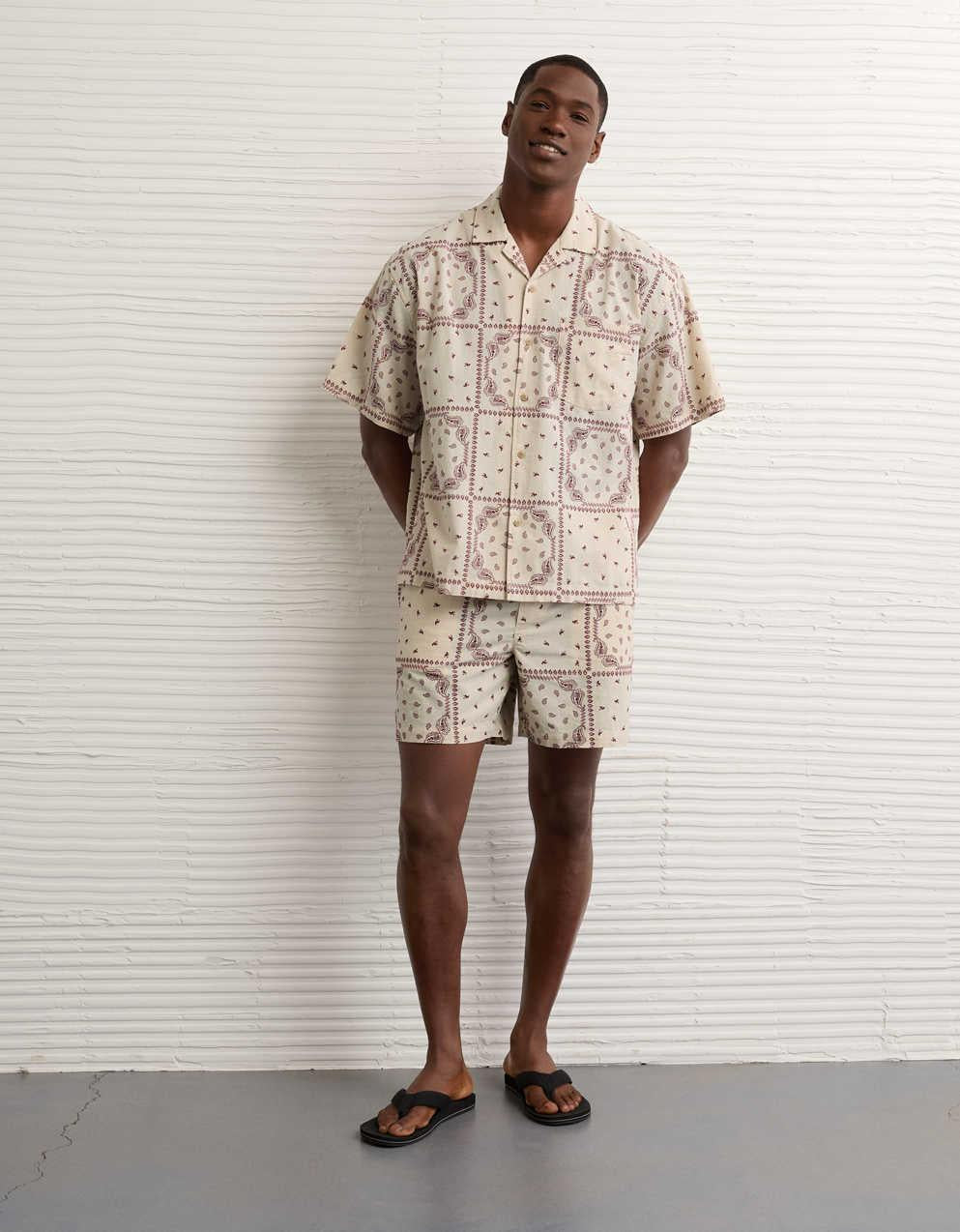 AE Poolside Linen-Blend Printed Button-Up Shirt
