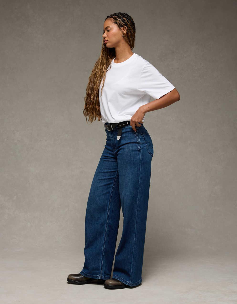 AE Dreamy Drapeストレッチカーヴィースーパーハイウエストバギーワイドレッグジーン