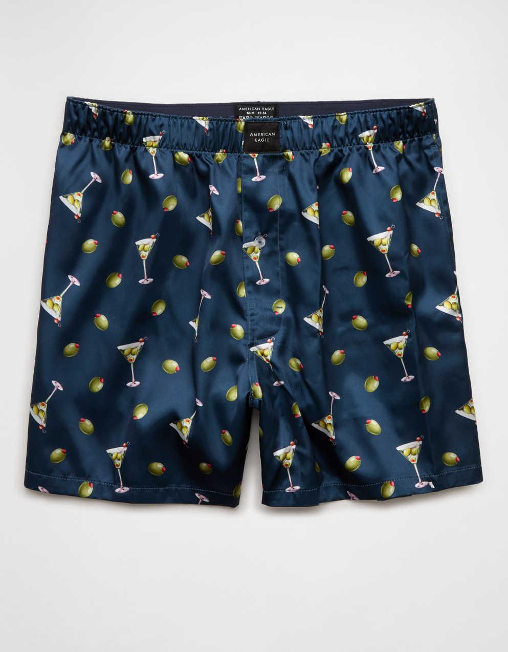 AEO メンズ オリーブ・サテン・ポケット・ボクサー・ショート