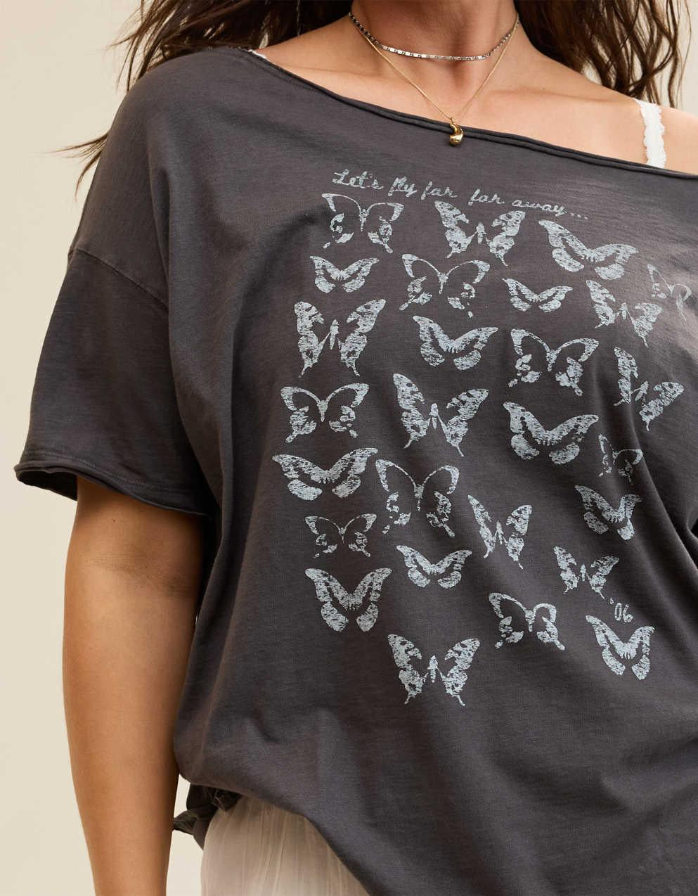 Aerie オフ・ザ・ショルダー オーバーサイズ・ボーイフレンドTシャツ