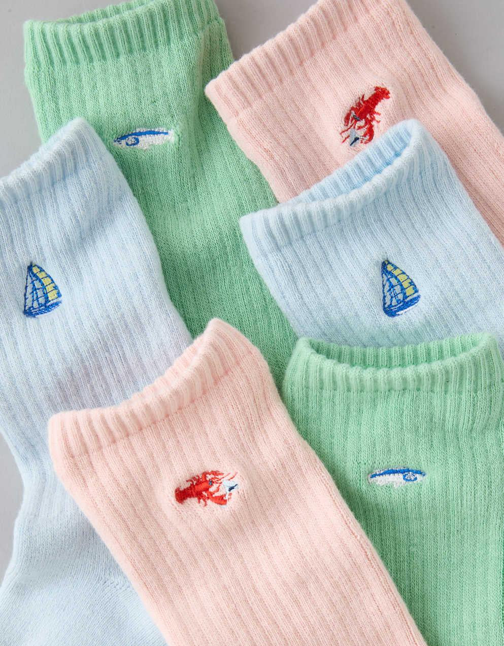 AE刺繍入りテリー・クルー・ソックス3足組