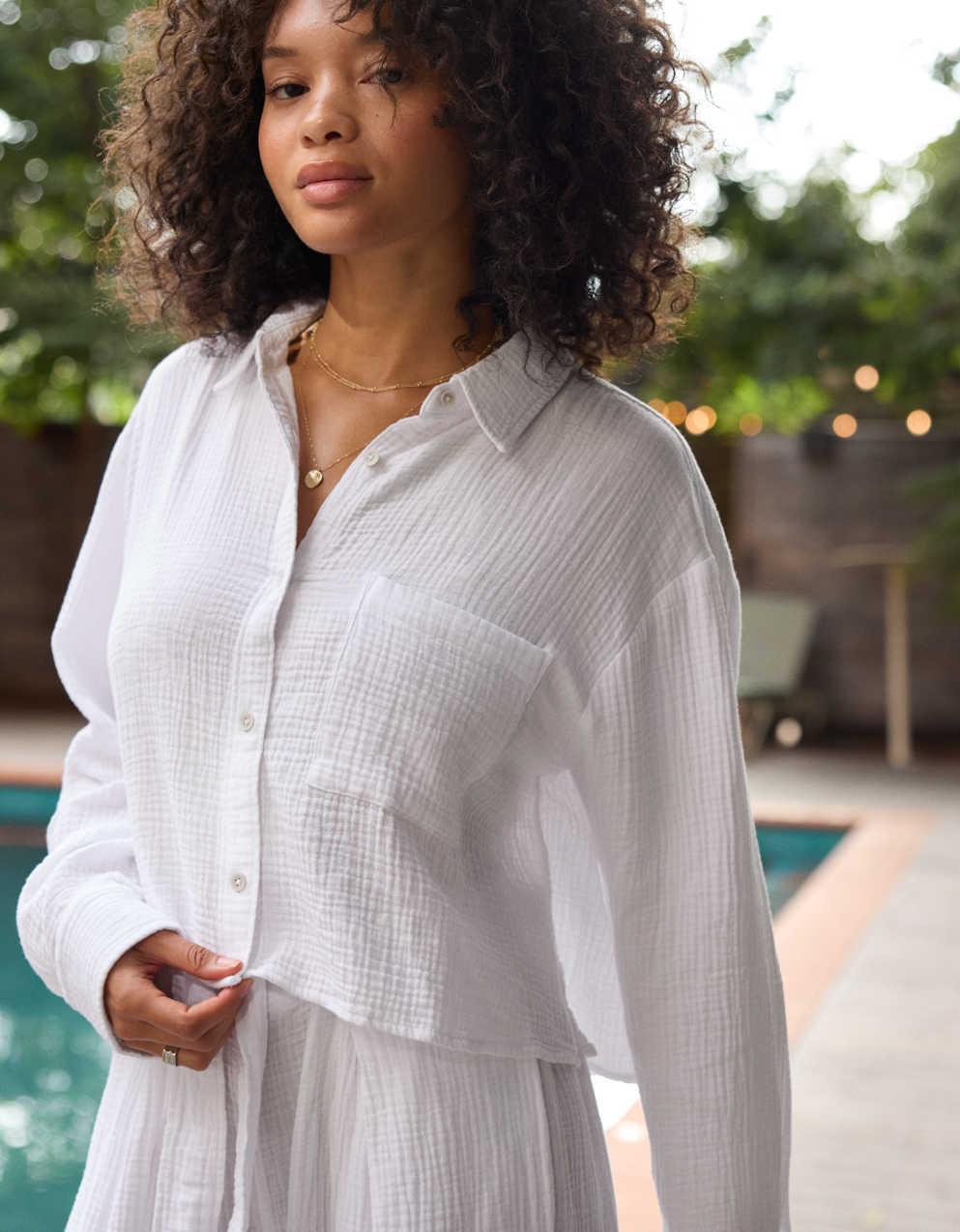 Aerie Good Day Cropped Cover Up Shirt