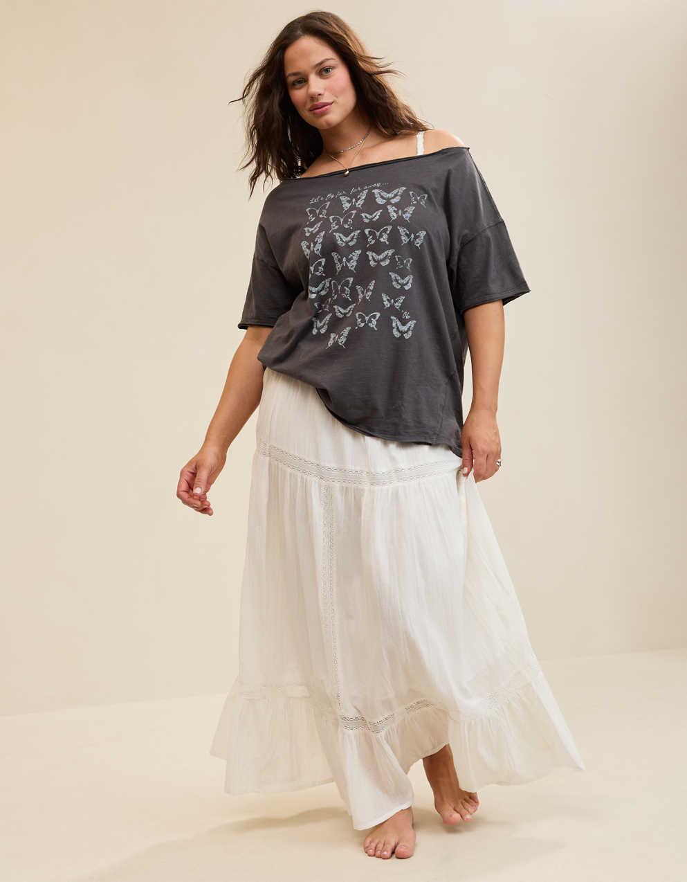 Aerie オフ・ザ・ショルダー オーバーサイズ・ボーイフレンドTシャツ