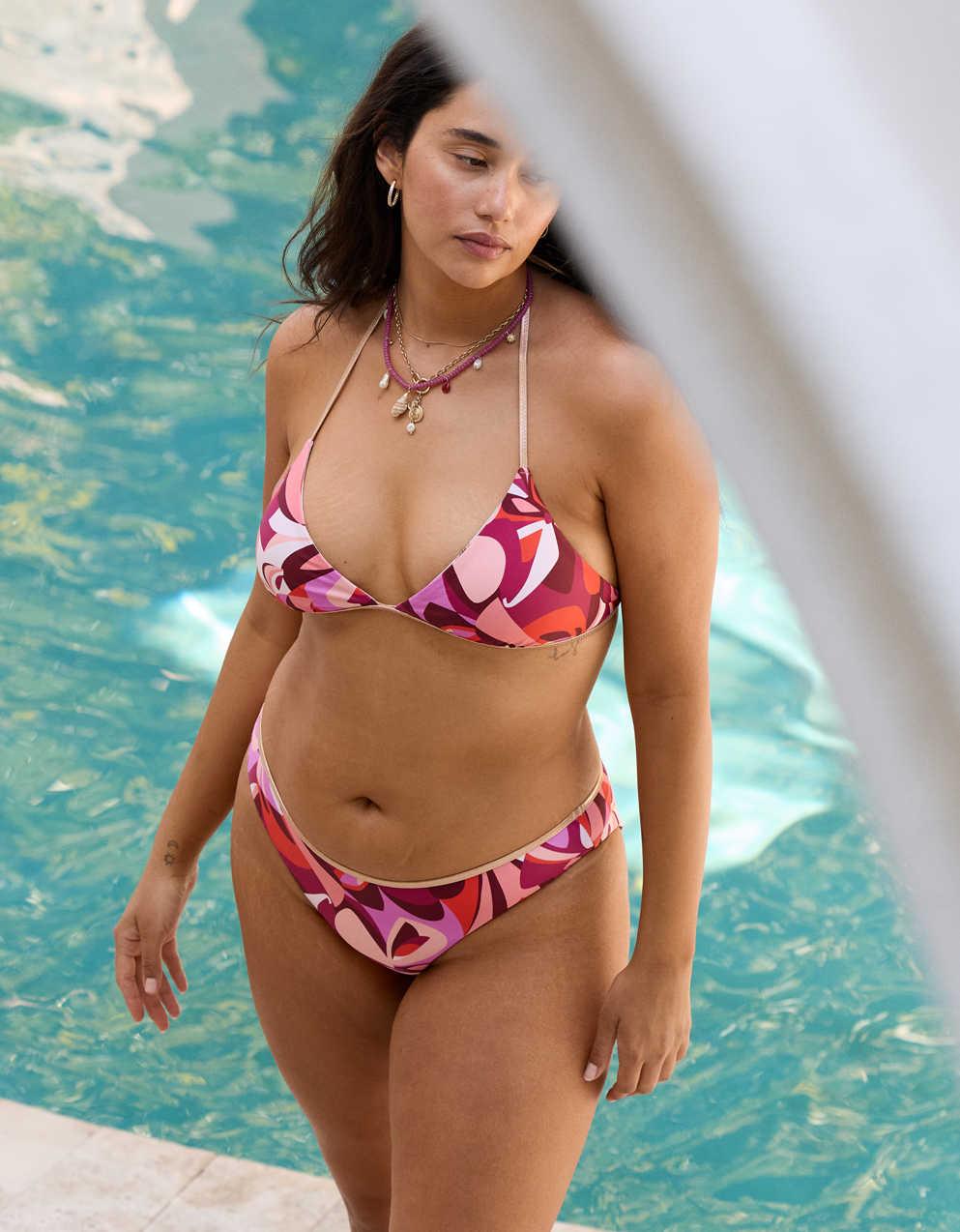 Aerie リバーシブル メタリックバインディング ホルターネック トライアングルビキニトップ