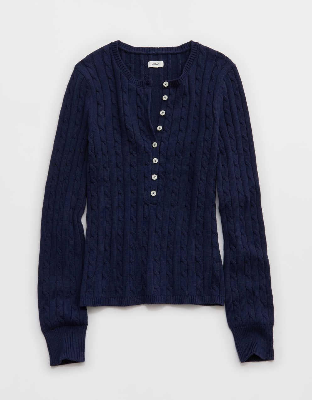 Aerie Cotton Cable Henley Sweater