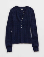 Aerie Cotton Cable Henley Sweater