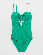 Aerie シャーリング＆カットアウト フルカバー ワンピース水着