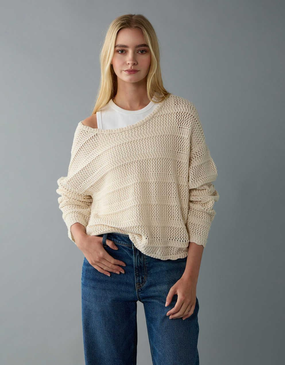 AE Cropped Crochet Sweater