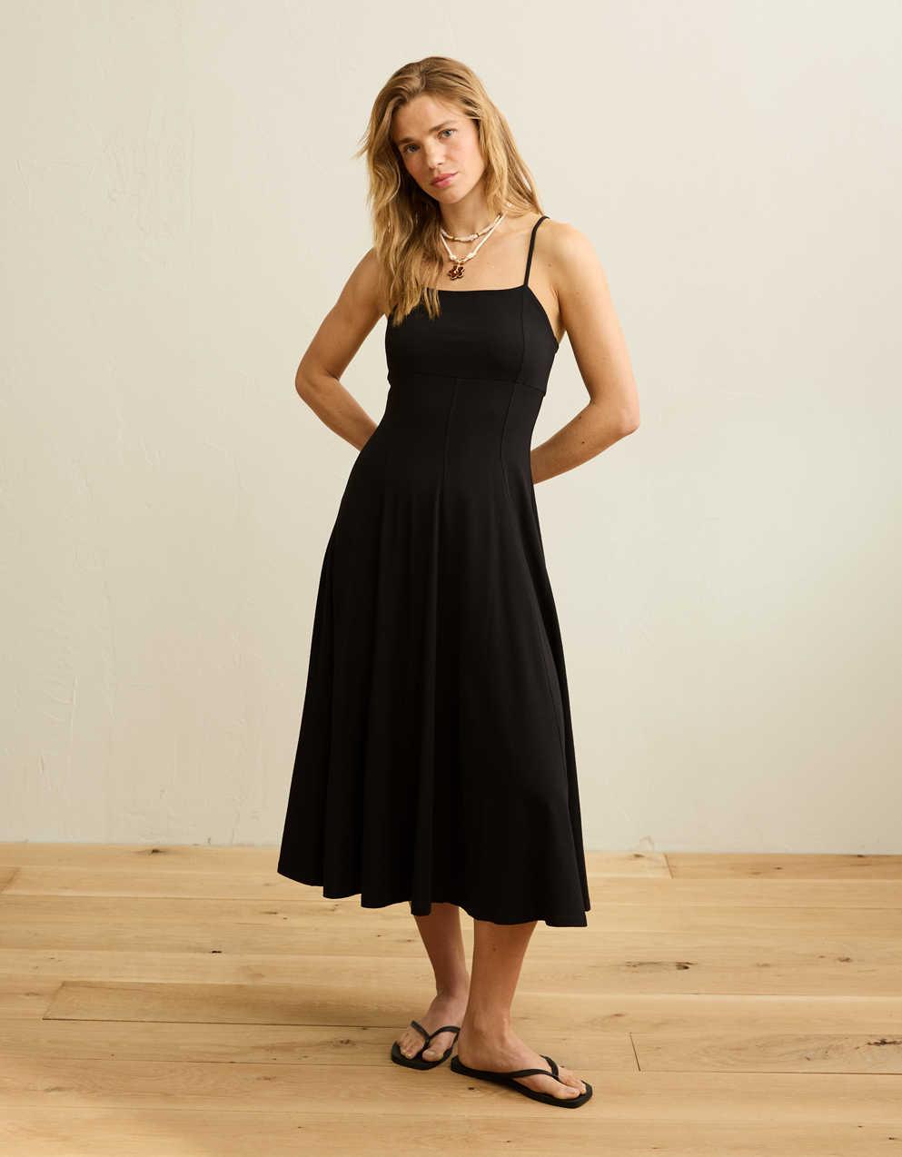 AE Knit Tie-Back Godet Midi Dress