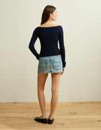 AE Fitted Off-the-Shoulder Cable Knit Sweater