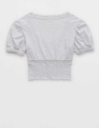 Aerie Cropped Lace Trim V-Neck T-Shirt