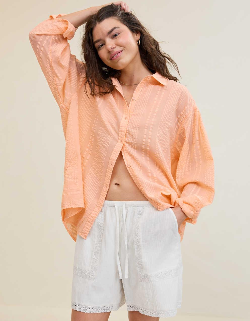 Aerie・シーサッカー・カバーアップ・シャツ