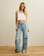 AE カーヴィー スーパーハイウエスト バギーデニム