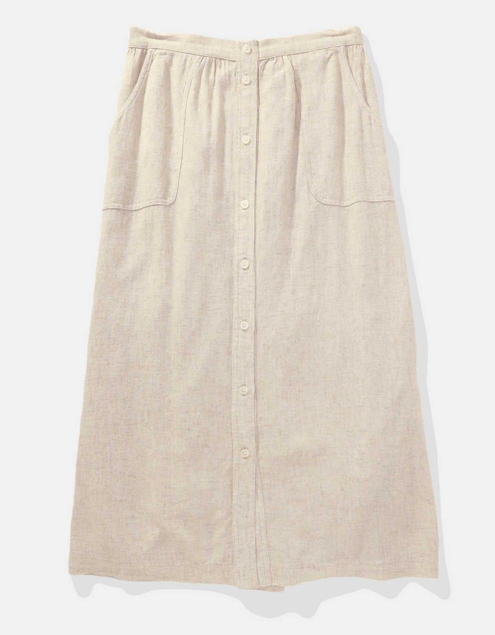 AE Button Front Midi Skirt