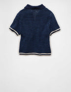 AE Cropped Crochet Sweater Polo Shirt