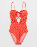 Aerie シャーリング＆カットアウト フルカバー ワンピース水着