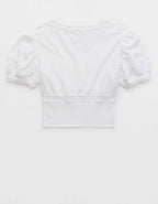 Aerie クロップド レース トリム Vネック Tシャツ
