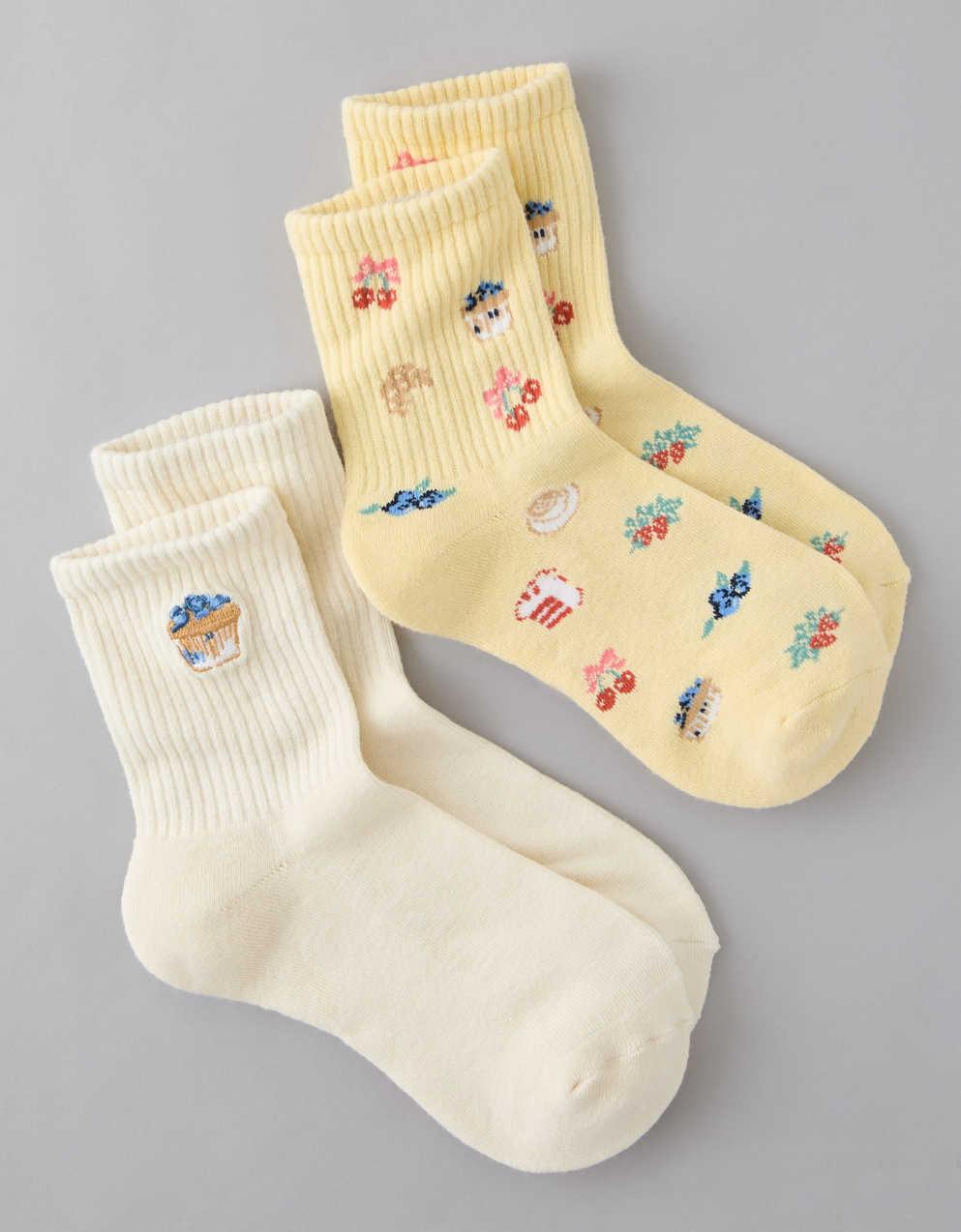 AE Breakfast Graphic Cropped Crew Socks 2-Pack