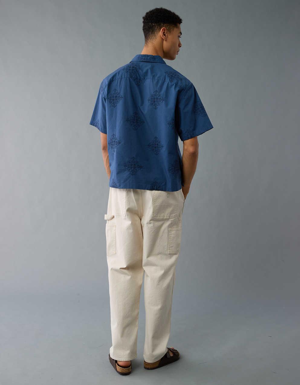 AE Poolside Linen-Blend Printed Button-Up Shirt
