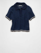 AE Cropped Crochet Sweater Polo Shirt