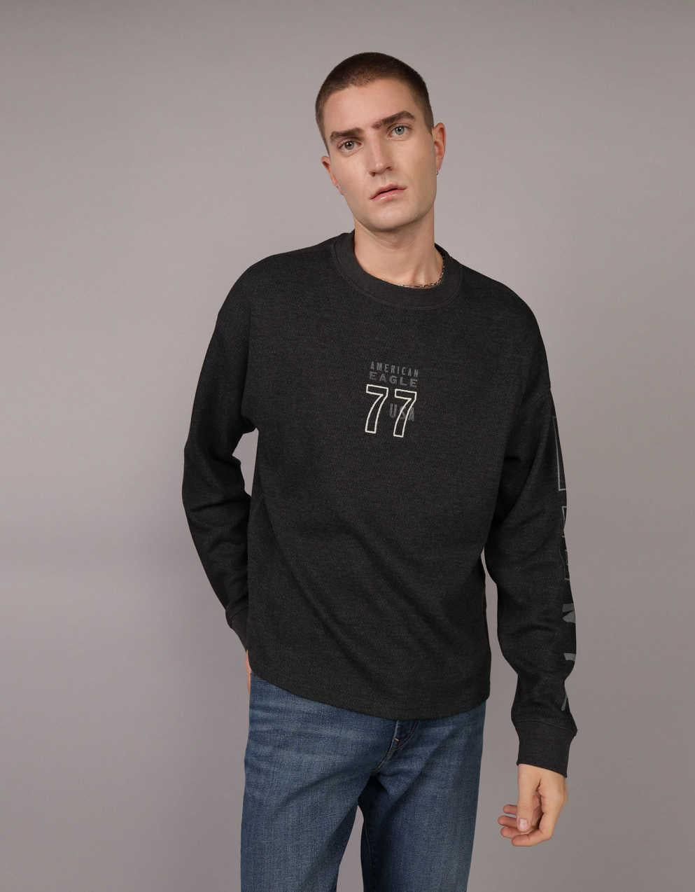 AE オーバーサイズ ロングスリーブ エレベイテッド ロゴ グラフィック サーマル Tシャツ