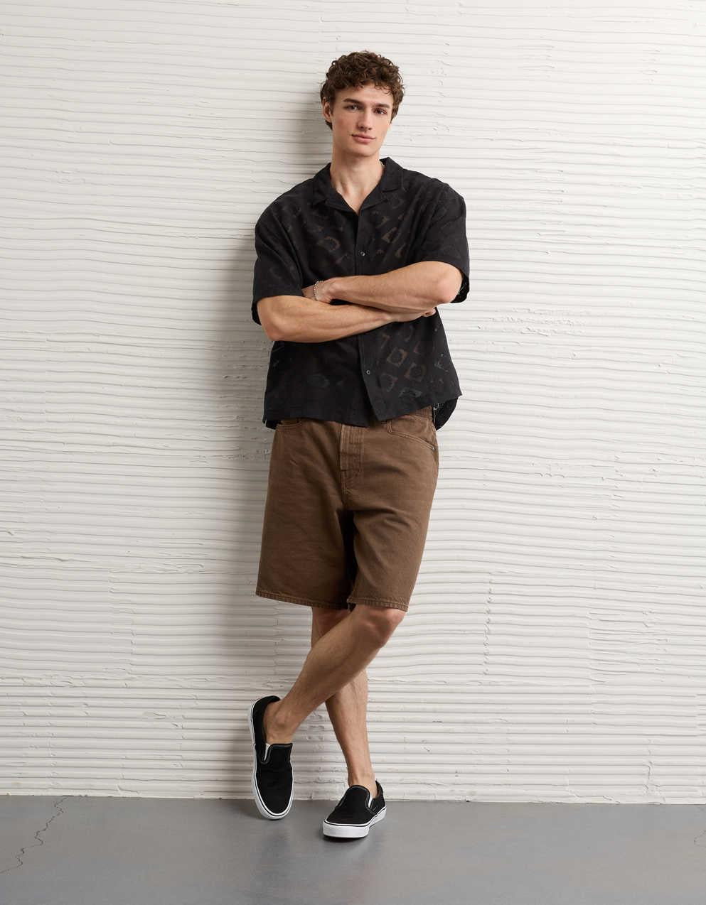 AE Relaxed Fit Camp Collar Button-Up Shirt