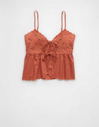 AE Tie Front Embroidered Tank Top