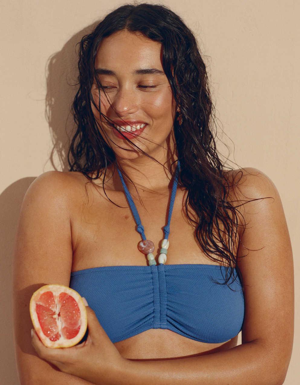 Aerie ピケ素材 シャーリング入りバンドゥビキニトップ