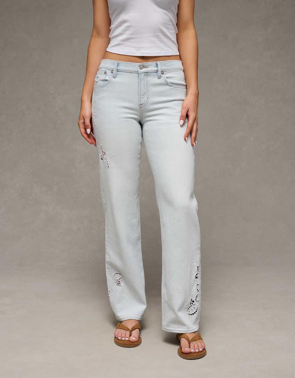 AE High-Waisted Embroidered Floral Stovepipe Jean