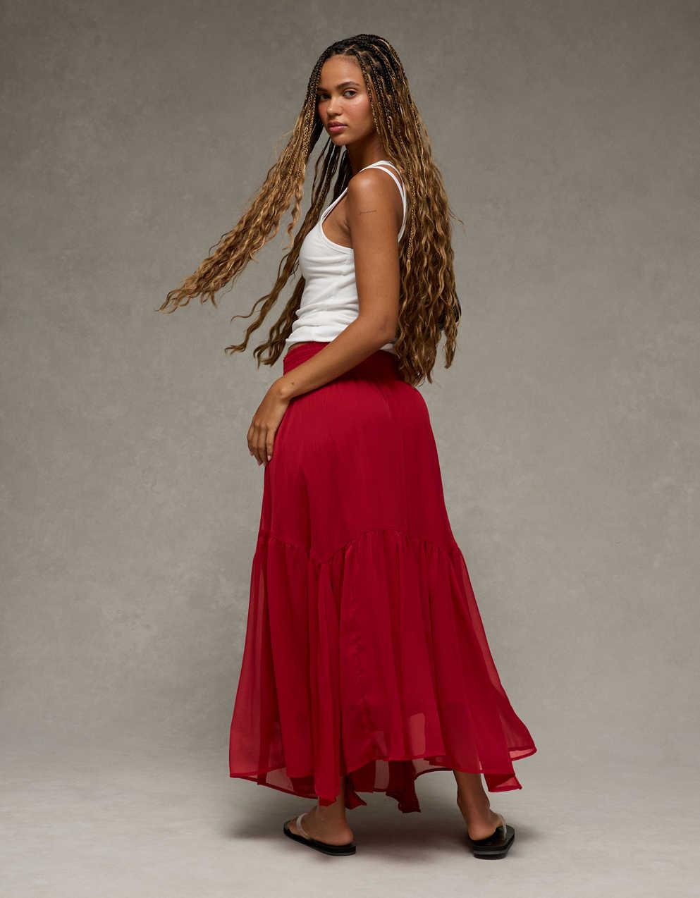 AE Smocked Handkerchief Hem Maxi Skirt