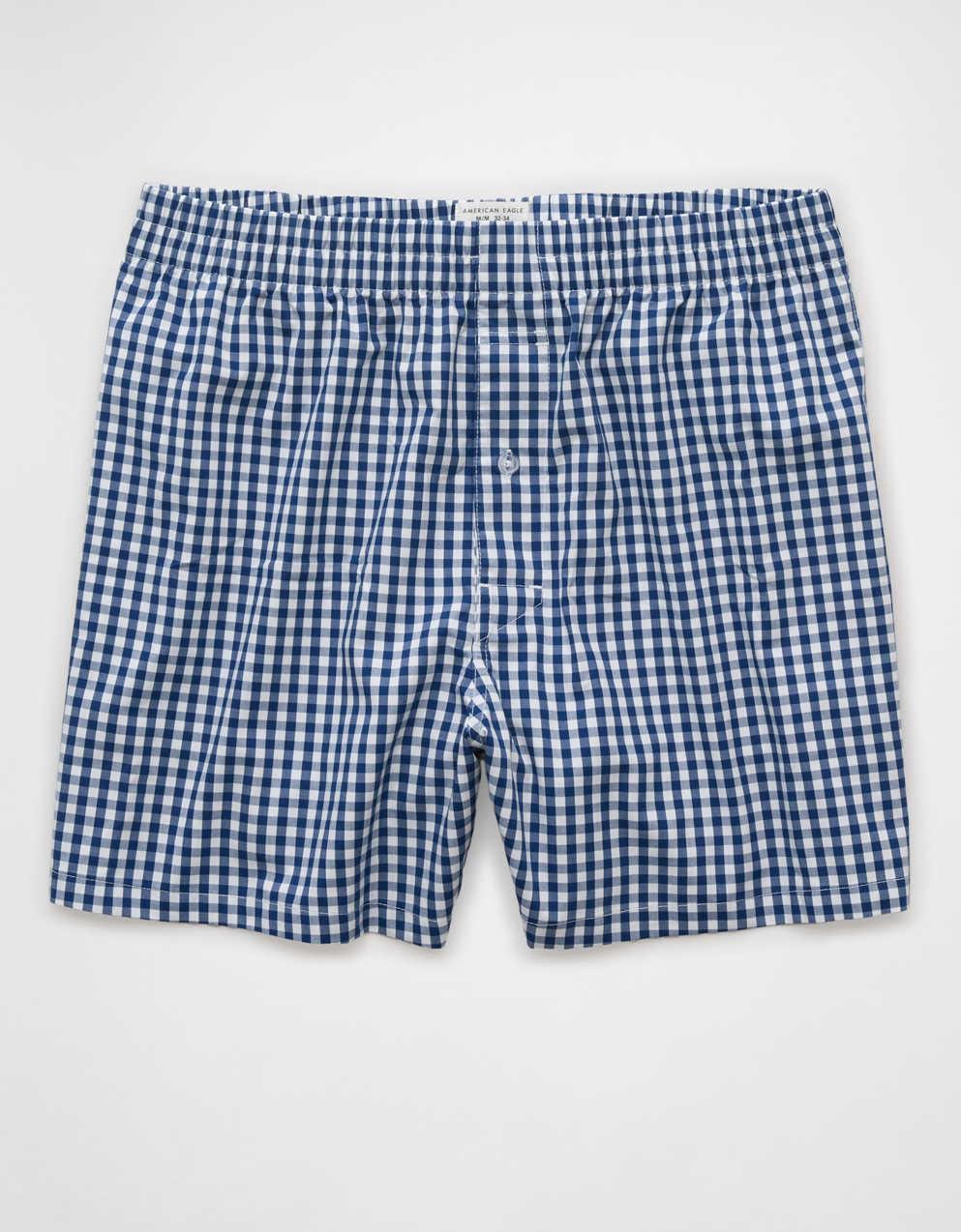 AEO メンズ チェック柄 ポプリン ポケット ボクサー ショートパンツ