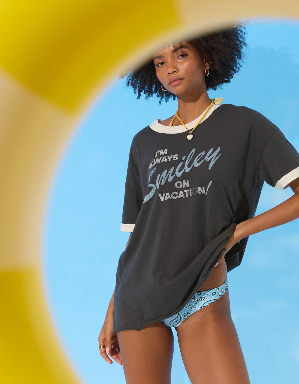 Aerie｜スマイリー®オーバーサイズ・クルー・ボーイフレンドTシャツ