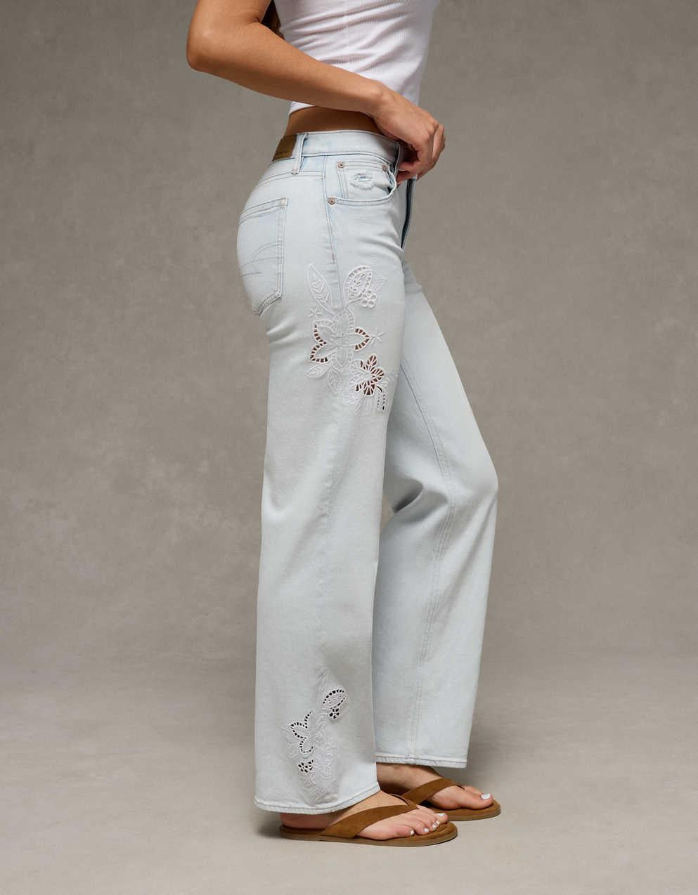 AE High-Waisted Embroidered Floral Stovepipe Jean