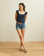 AE Cap-Sleeve Button-Up Top