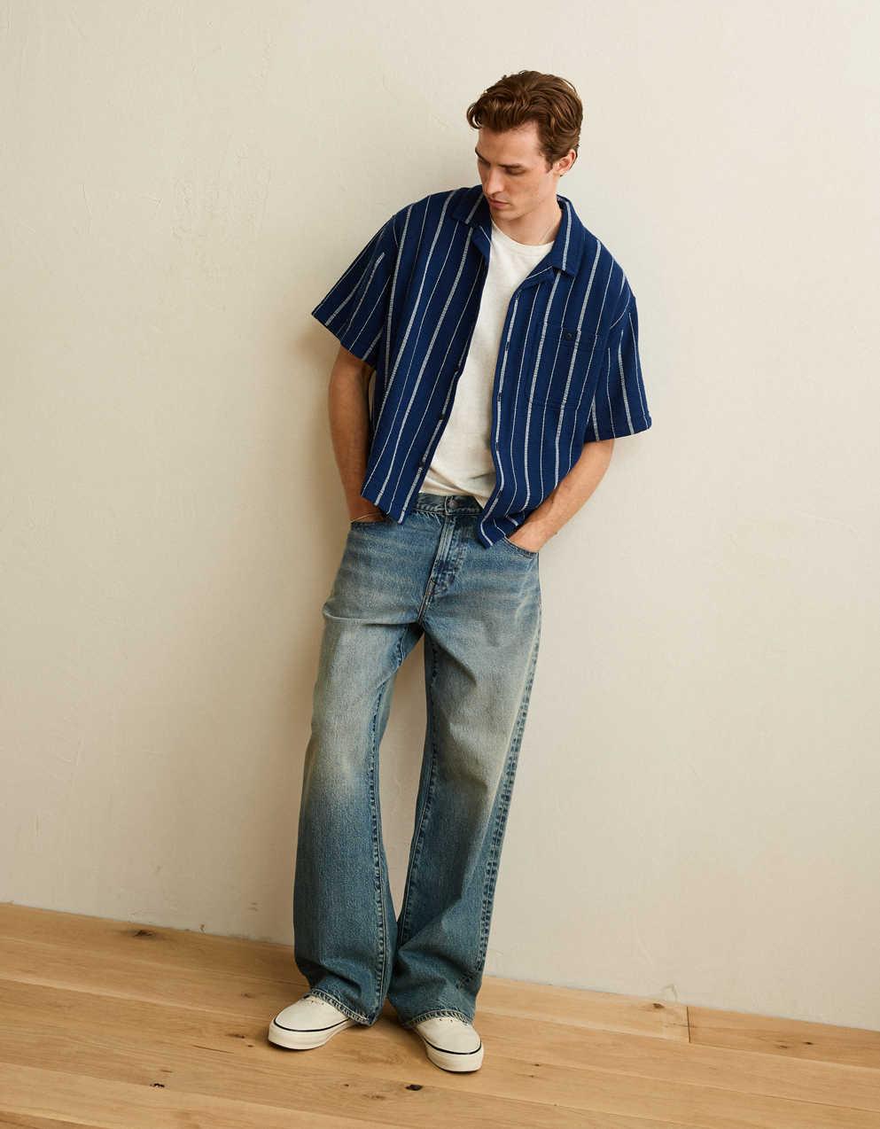 AE Relaxed Fit Camp Collar Button-Up Shirt