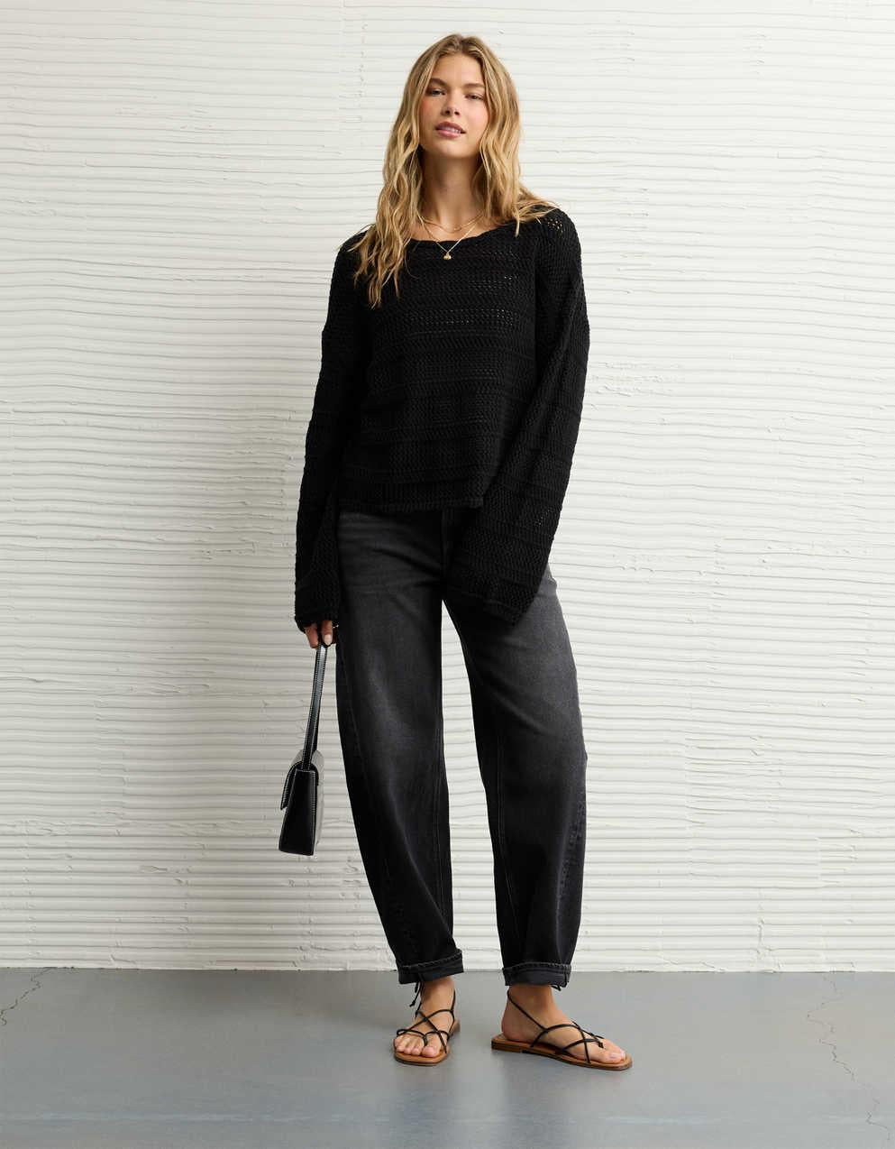 AE Cropped Crochet Sweater
