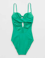Aerie シャーリング＆カットアウト フルカバー ワンピース水着